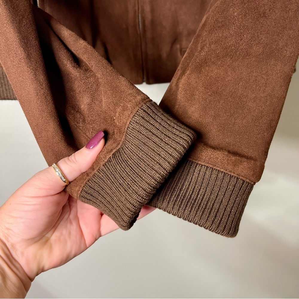 Talbots Brown Suede Leather Bomber Jacket Coat Size 14 - Picture 10 of 15